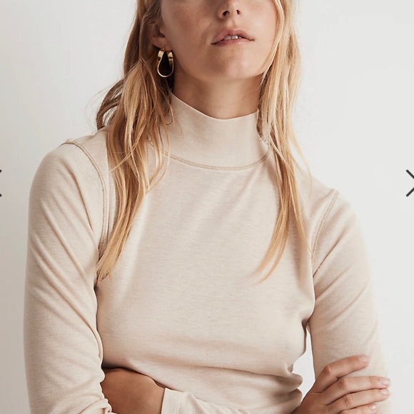 Madewell NWT Sheer Mockneck Tee Long sleeve in Heathered Merlot New cozy sleek - Picture 3 of 4